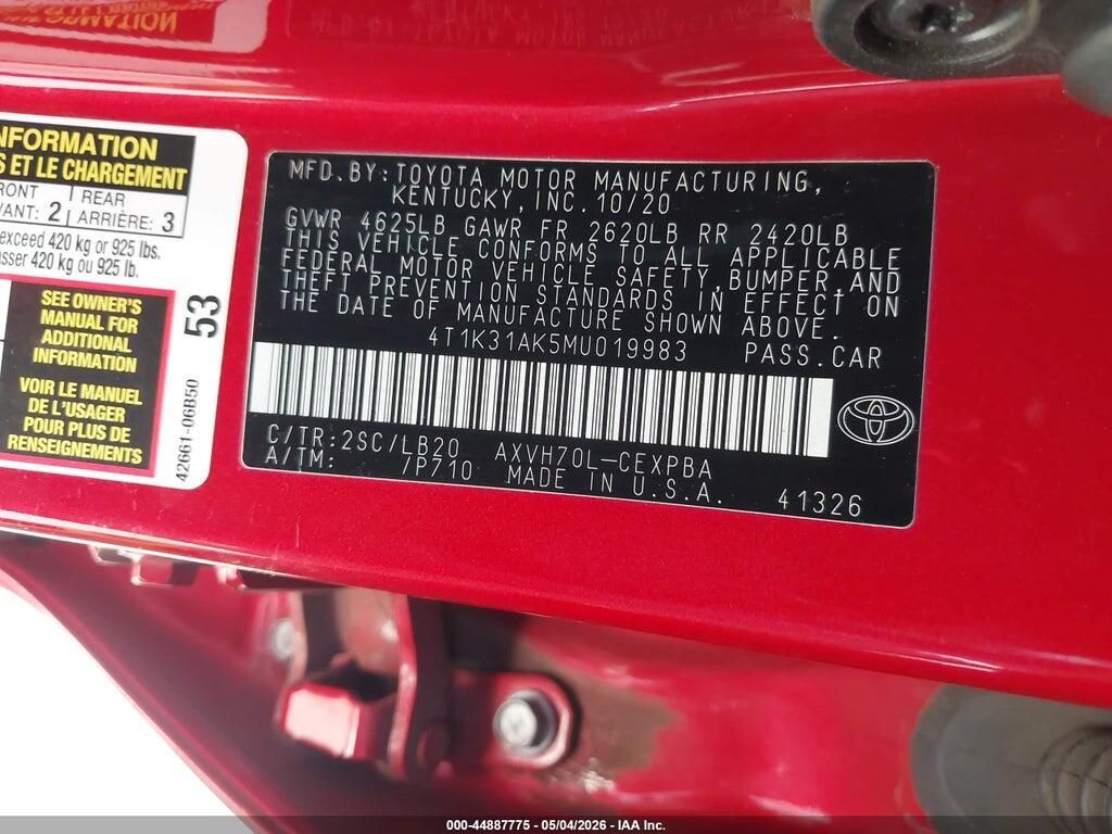4T1K31AK5MU019983 2021 TOYOTA CAMRY photo no. 9