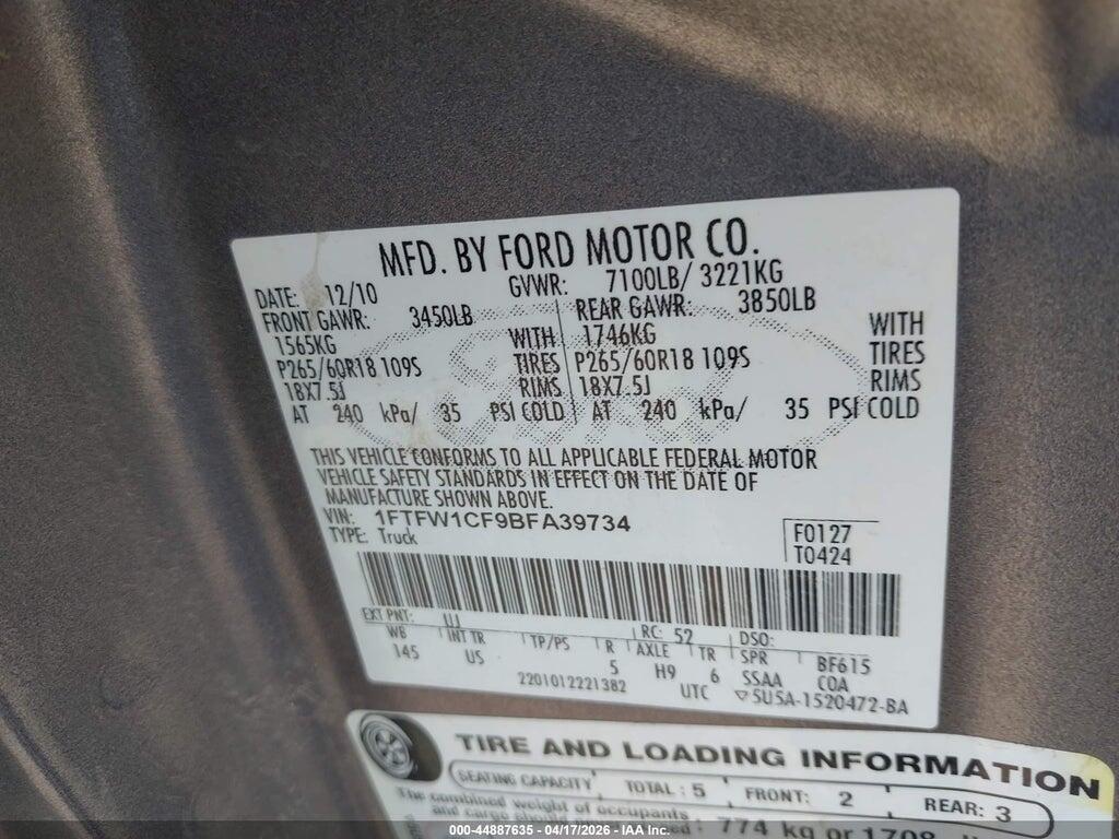 1FTFW1CF9BFA39734 2011 FORD F-150 photo no. 9