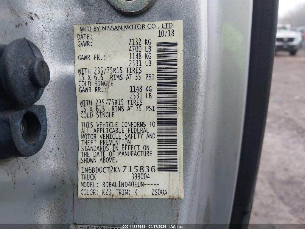 1N6BD0CT2KN715836 2019 NISSAN FRONTIER photo no. 9