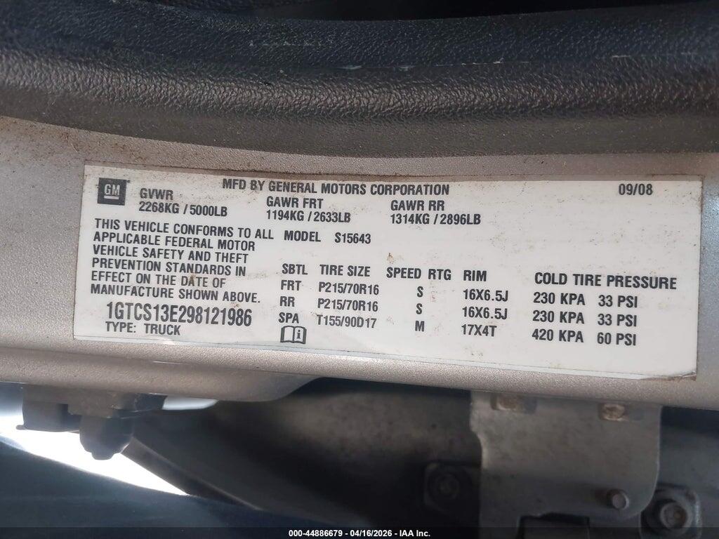 1GTCS13E298121986 2009 GMC CANYON photo no. 9