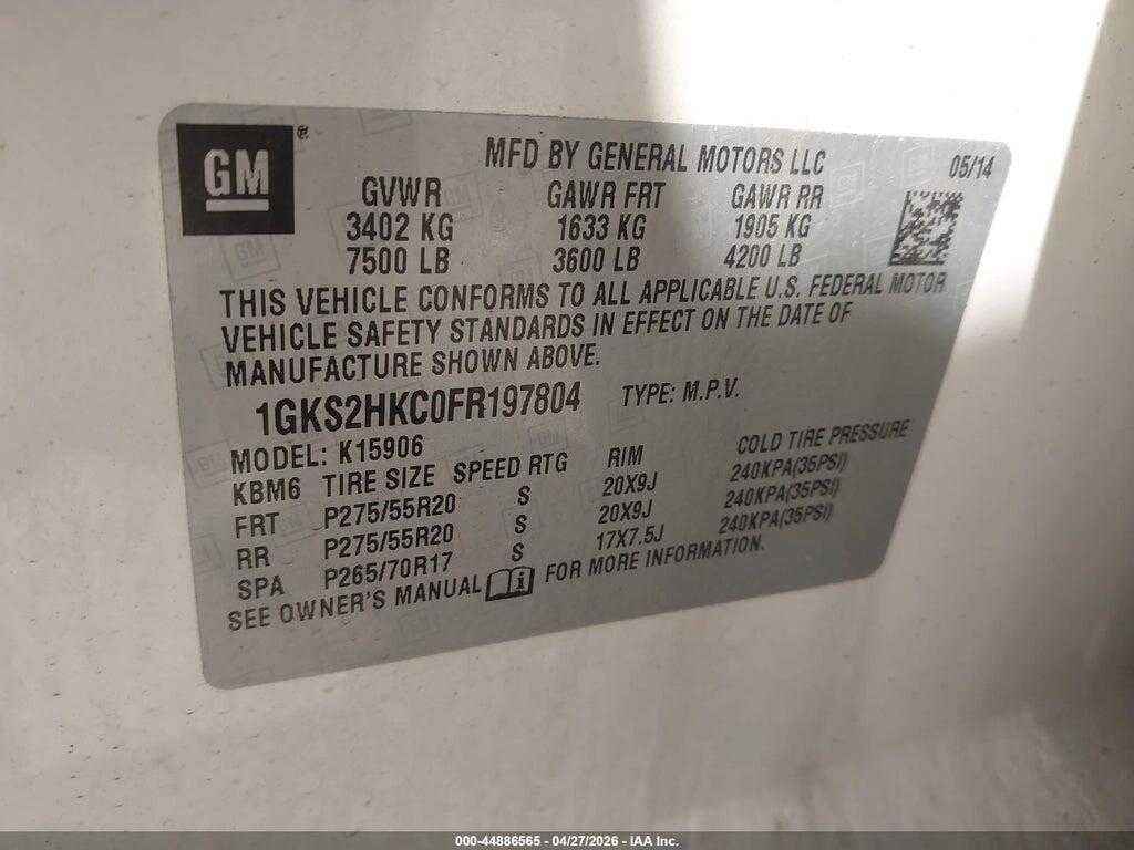 1GKS2HKC0FR197804 2015 GMC YUKON XL 1500 photo no. 9