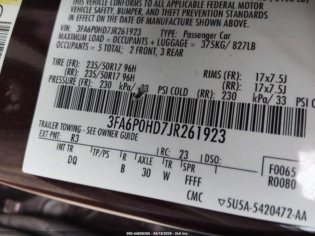 3FA6P0HD7JR261923 2018 FORD FUSION photo no. 9