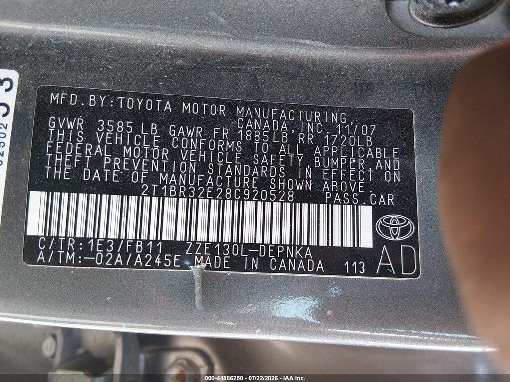 2T1BR32E28C920528 2008 TOYOTA COROLLA photo no. 9