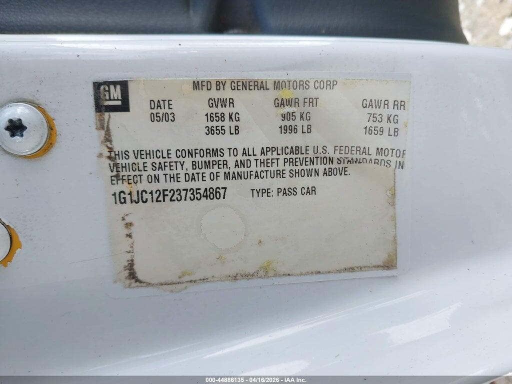 1G1JC12F237354867 2003 CHEVROLET CAVALIER photo no. 9