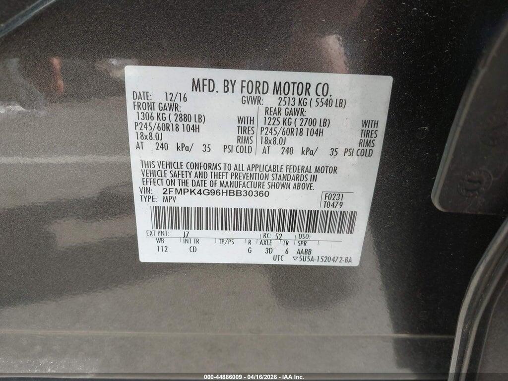2FMPK4G96HBB30360 2017 FORD EDGE photo no. 9