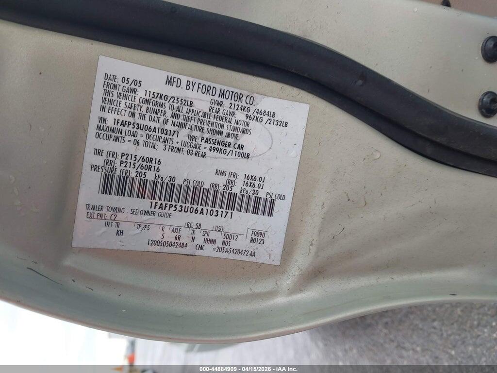 1FAFP53U06A103171 2006 FORD TAURUS photo no. 9