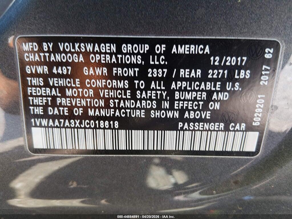 1VWAA7A3XJC018618 2018 VOLKSWAGEN PASSAT photo no. 9