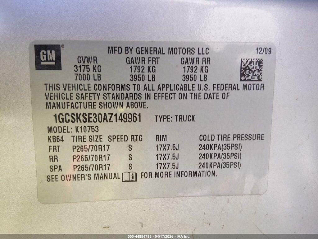 1GCSKSE30AZ149961 2010 CHEVROLET SILVERADO 1500 photo no. 9