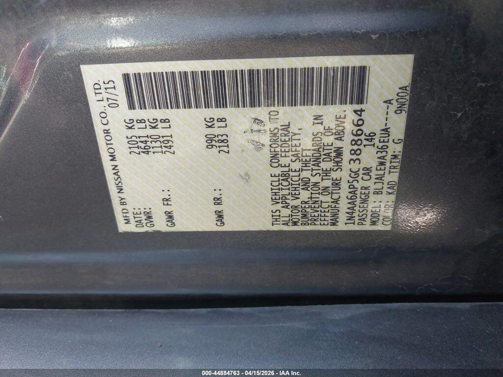 1N4AA6AP5GC388664 2016 NISSAN MAXIMA photo no. 9