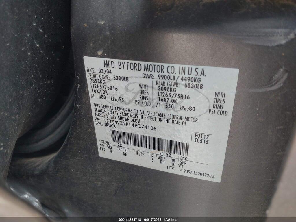 1FTSW31P14EC74126 2004 FORD F-350 photo no. 9
