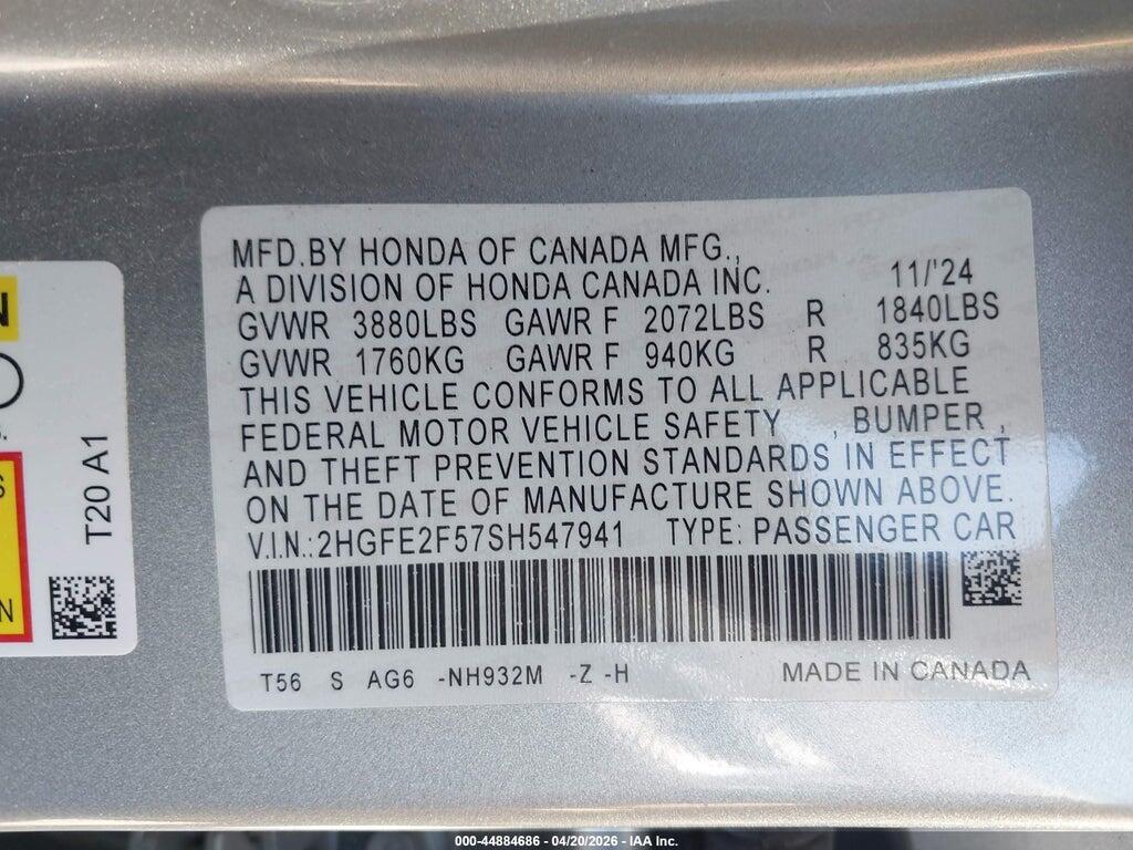 2HGFE2F57SH547941 2025 HONDA CIVIC photo no. 9