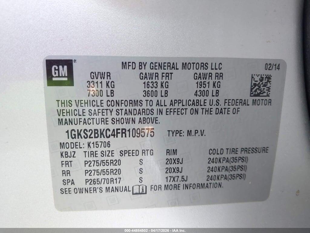 1GKS2BKC4FR109575 2015 GMC YUKON photo no. 9