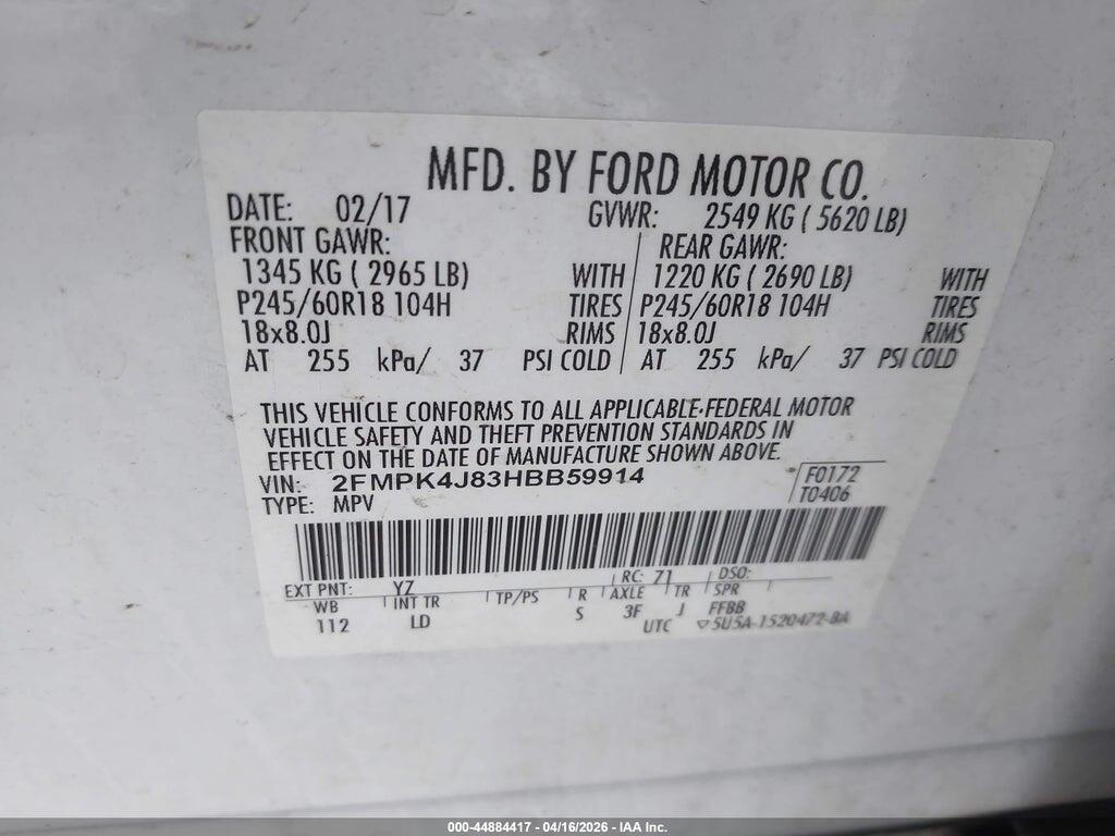 2FMPK4J83HBB59914 2017 FORD EDGE photo no. 9