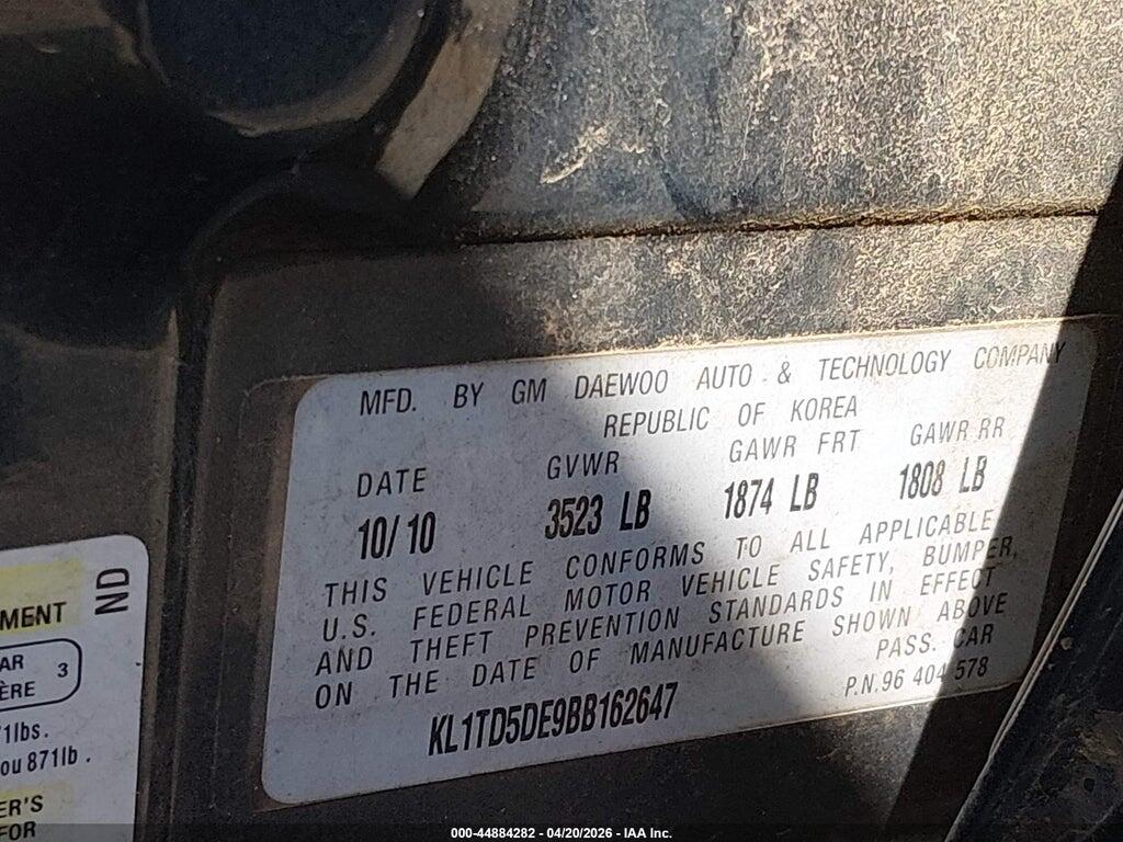 KL1TD5DE9BB162647 2011 CHEVROLET AVEO photo no. 9