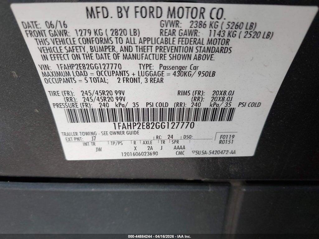 1FAHP2E82GG127770 2016 FORD TAURUS photo no. 9