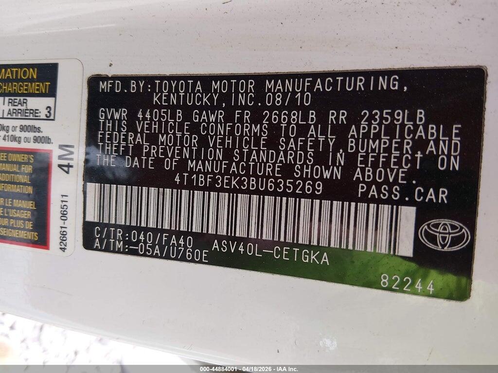 4T1BF3EK3BU635269 2011 TOYOTA CAMRY photo no. 9