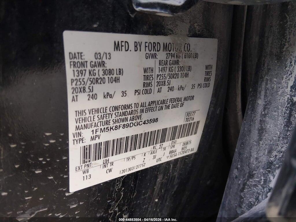 1FM5K8F89DGC43598 2013 FORD EXPLORER photo no. 9