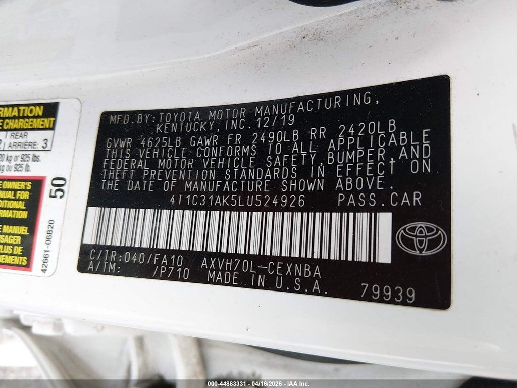 4T1C31AK5LU524926 2020 TOYOTA CAMRY photo no. 9