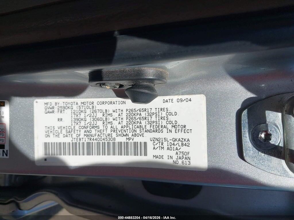 JTEBT17R440045308 2004 TOYOTA 4RUNNER photo no. 9