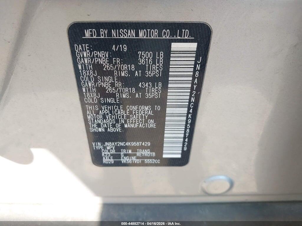 JN8AY2NC4K9587429 2019 NISSAN ARMADA photo no. 9