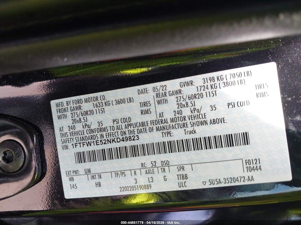 1FTFW1E52NKD49823 2022 FORD F-150 photo no. 9