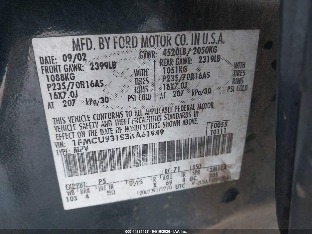 1FMCU93183KA61949 2003 FORD ESCAPE photo no. 9