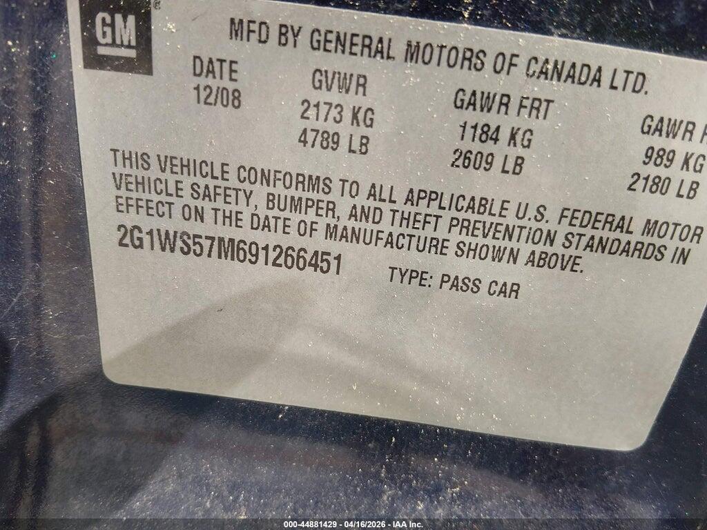 2G1WS57M691266451 2009 CHEVROLET IMPALA photo no. 9