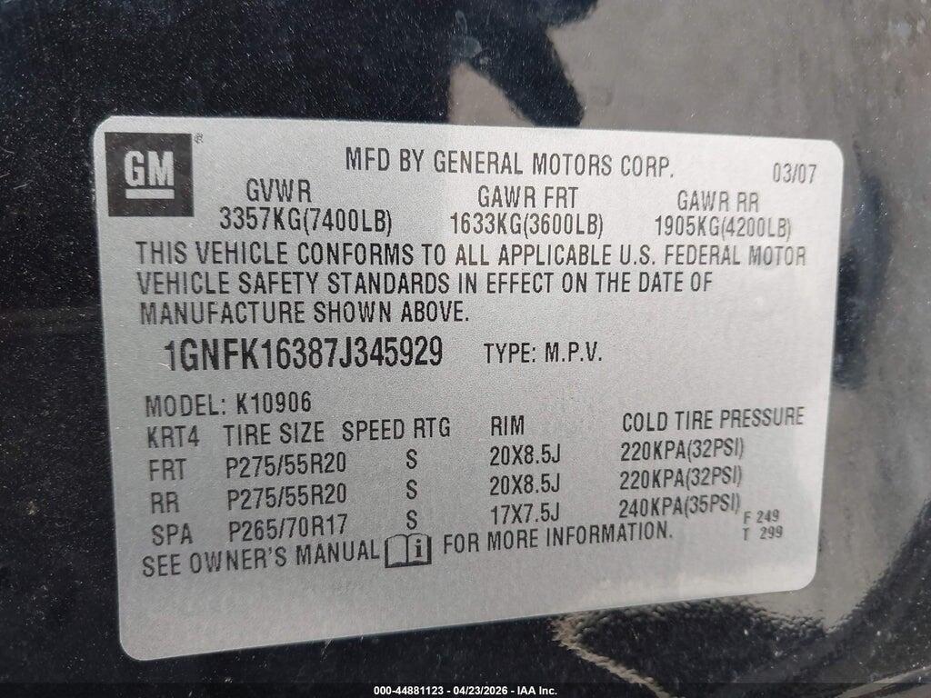 1GNFK16387J345929 2007 CHEVROLET SUBURBAN 1500 photo no. 9
