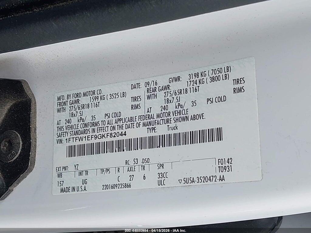 1FTFW1EF9GKF82044 2016 FORD F-150 photo no. 9