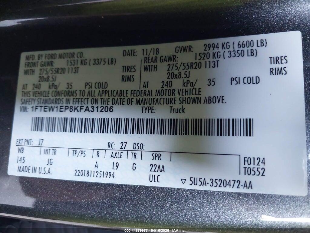 1FTEW1EP8KFA31206 2019 FORD F-150 photo no. 9