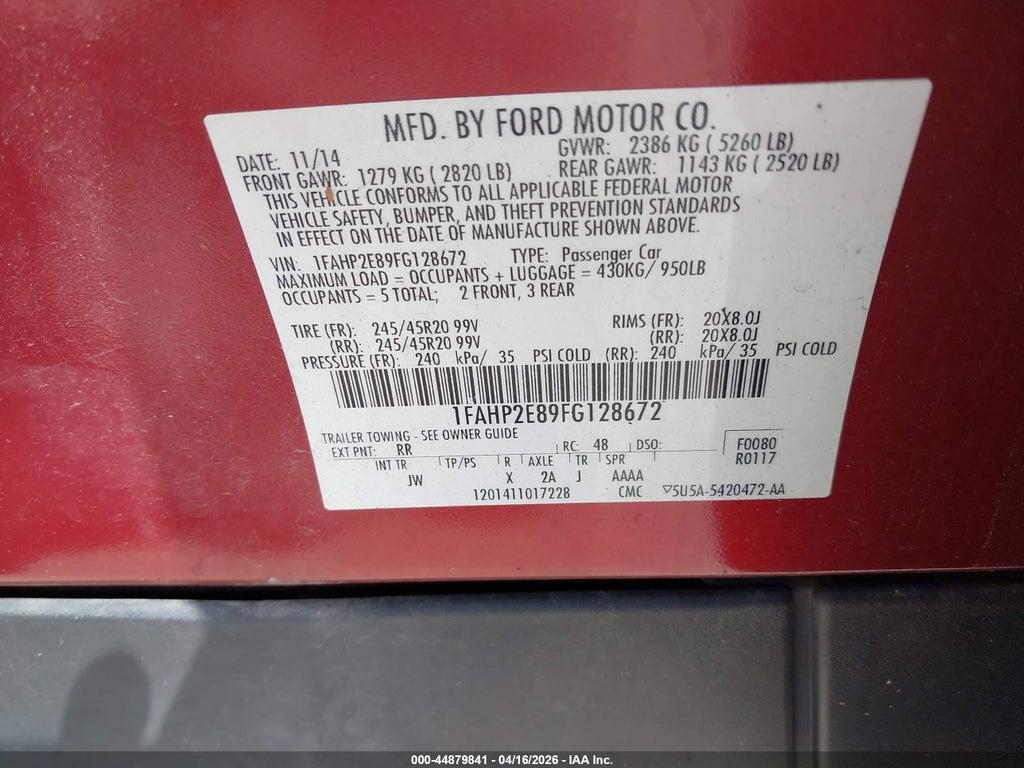 1FAHP2E89FG128672 2015 FORD TAURUS photo no. 9