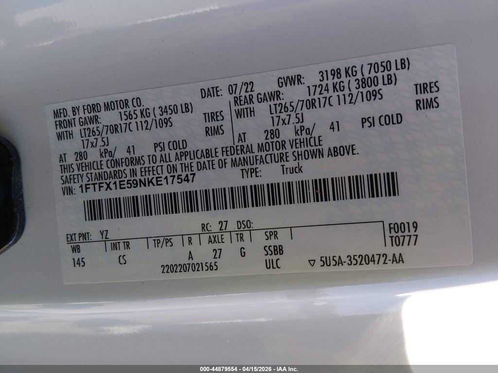 1FTFX1E59NKE17547 2022 FORD F-150 photo no. 9
