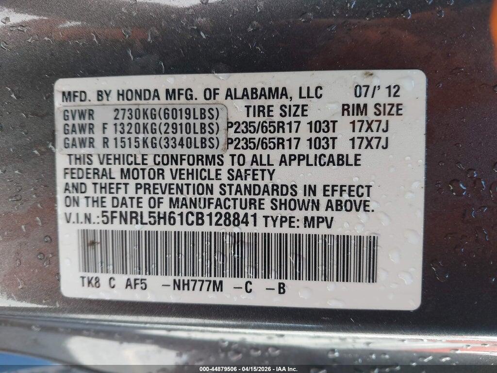 2012 HONDA ODYSSEY EXL — Фото 9 из 16