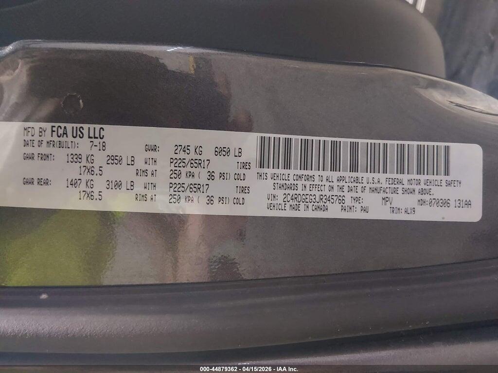 2C4RDGEG3JR345766 2018 DODGE GRAND CARAVAN photo no. 9