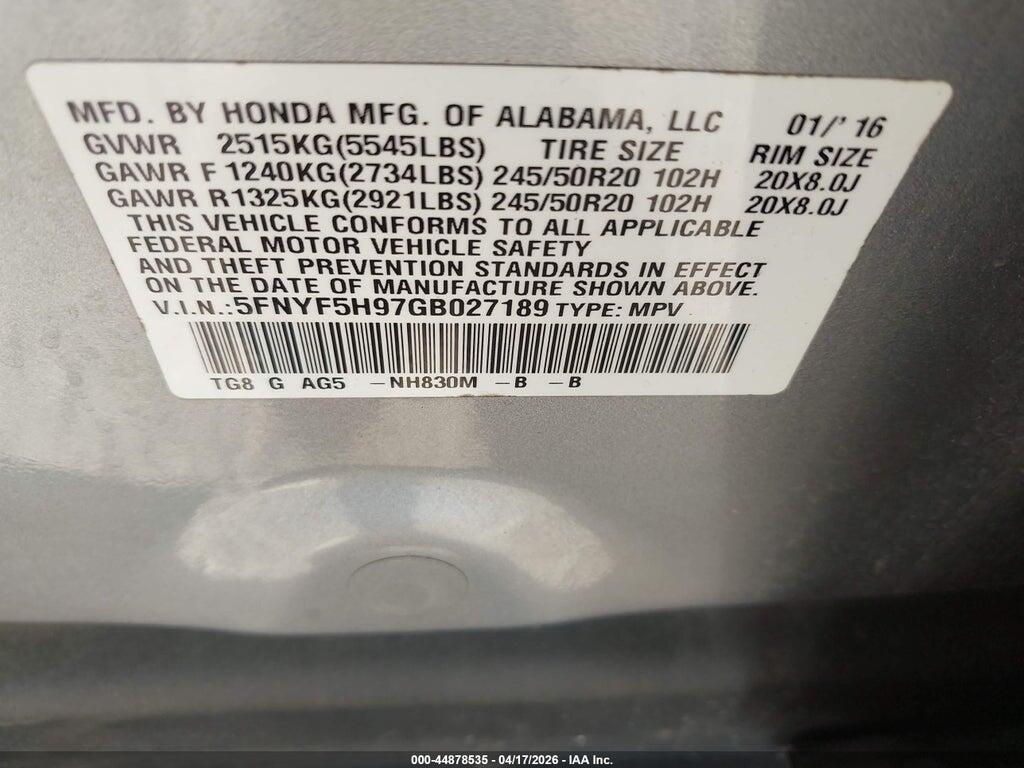 5FNYF5H97GB027189 2016 HONDA PILOT photo no. 9