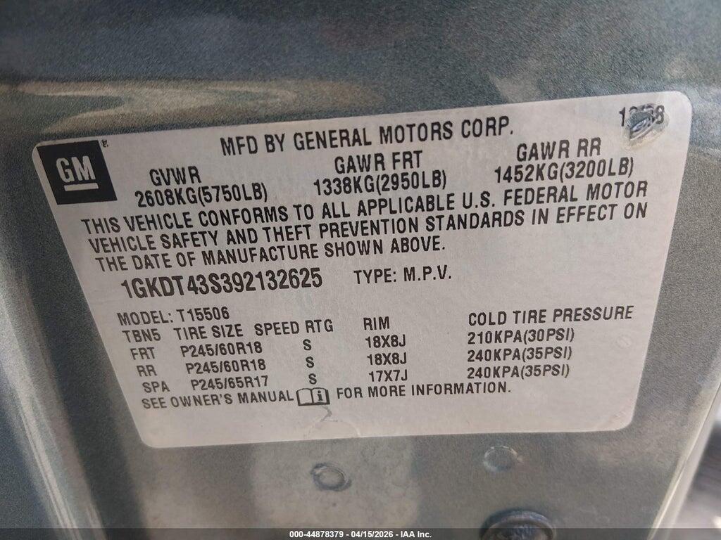 1GKDT43S392132625 2009 GMC ENVOY photo no. 9
