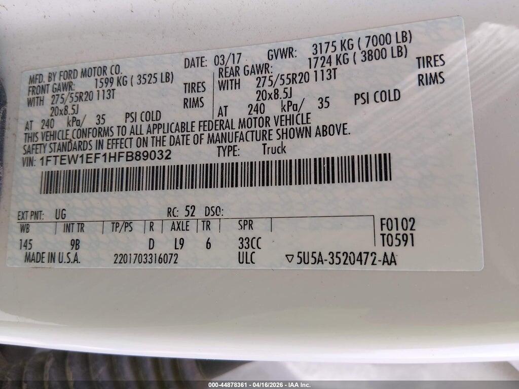 1FTEW1EF1HFB89032 2017 FORD F-150 photo no. 9
