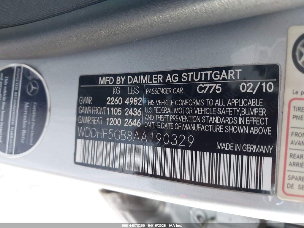WDDHF5GB8AA190329 2010 MERCEDES-BENZ E 350 photo no. 9