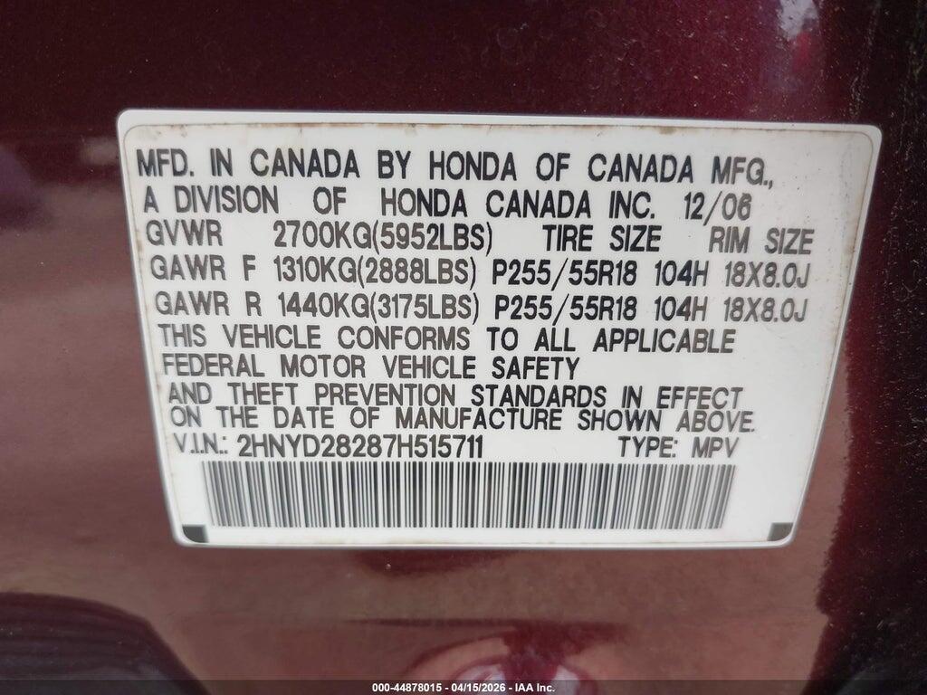 2HNYD28287H515711 2007 ACURA MDX photo no. 9