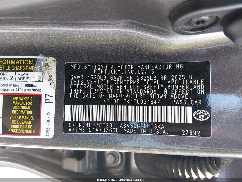 4T1BF1FK1FU031647 2015 TOYOTA CAMRY photo no. 9