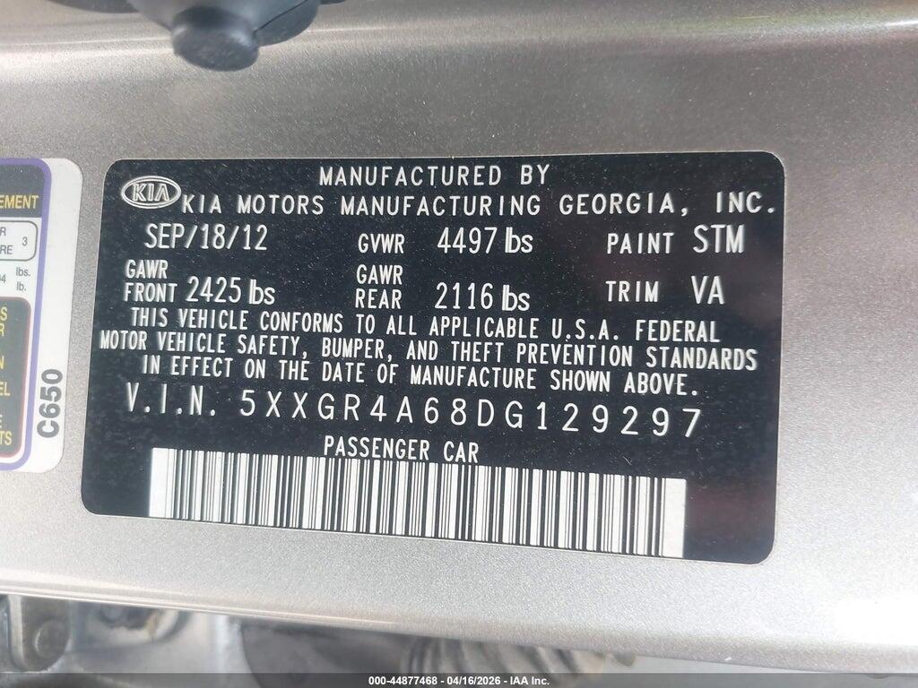 5XXGR4A68DG129297 2013 KIA OPTIMA photo no. 9