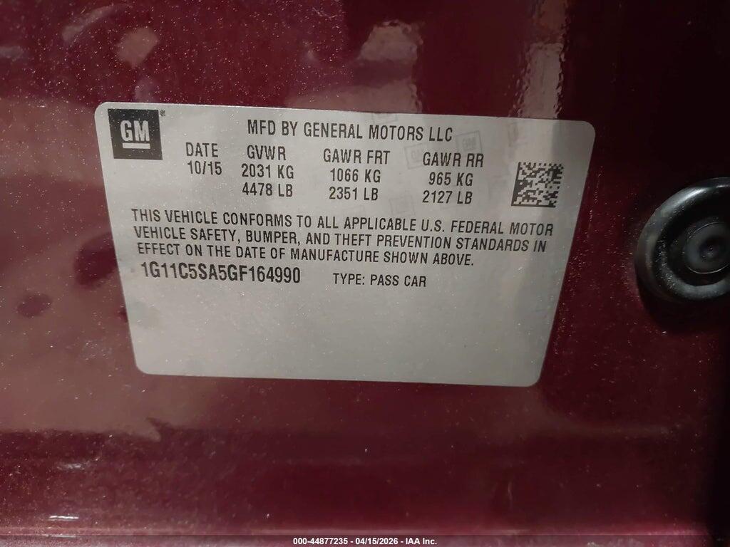 1G11C5SA5GF164990 2016 CHEVROLET MALIBU LIMITED photo no. 9