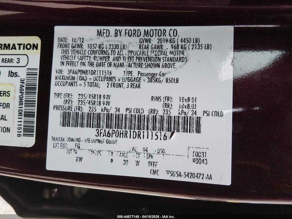 3FA6P0HR1DR111516 2013 FORD FUSION photo no. 9
