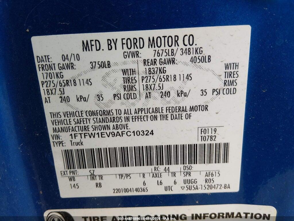 1FTFW1EV9AFC10324 2010 FORD F-150 photo no. 9