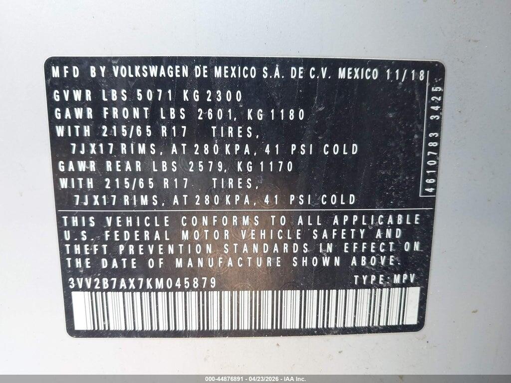 3VV2B7AX7KM045879 2019 VOLKSWAGEN TIGUAN photo no. 9