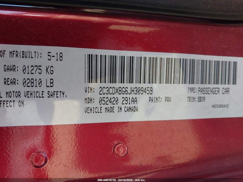 2C3CDXBG6JH309459 2018 DODGE CHARGER photo no. 9