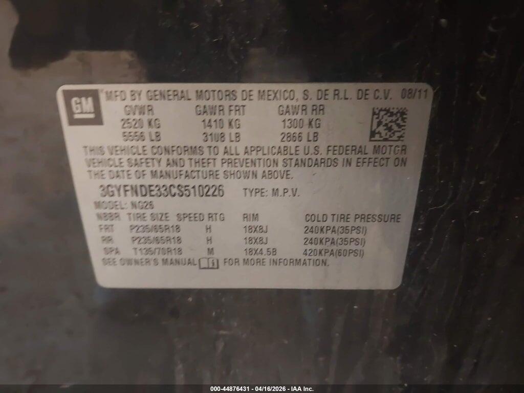 3GYFNDE33CS510226 2012 CADILLAC SRX photo no. 9