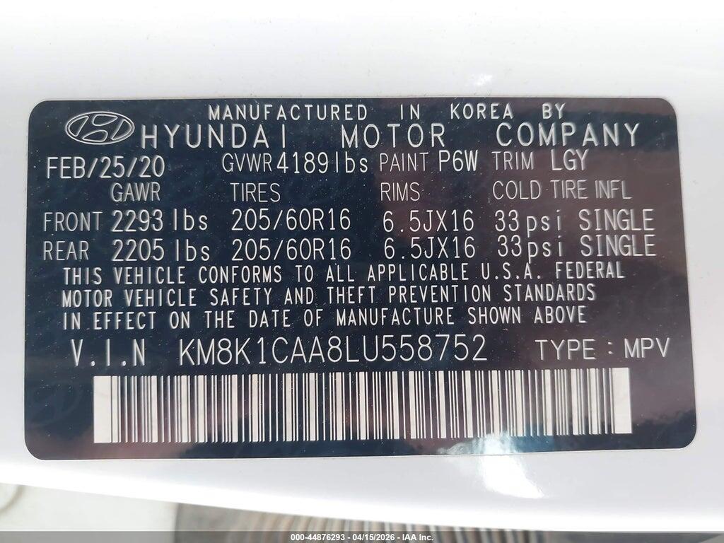 KM8K1CAA8LU558752 2020 HYUNDAI KONA photo no. 9