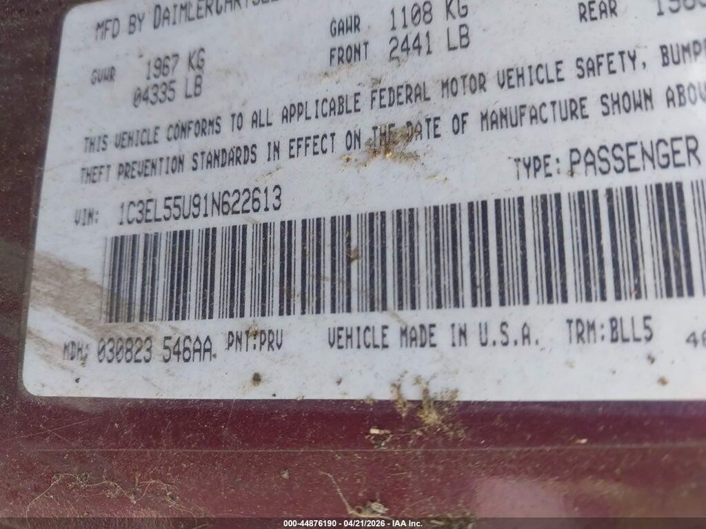 1C3EL55U91N622613 2001 CHRYSLER SEBRING photo no. 9