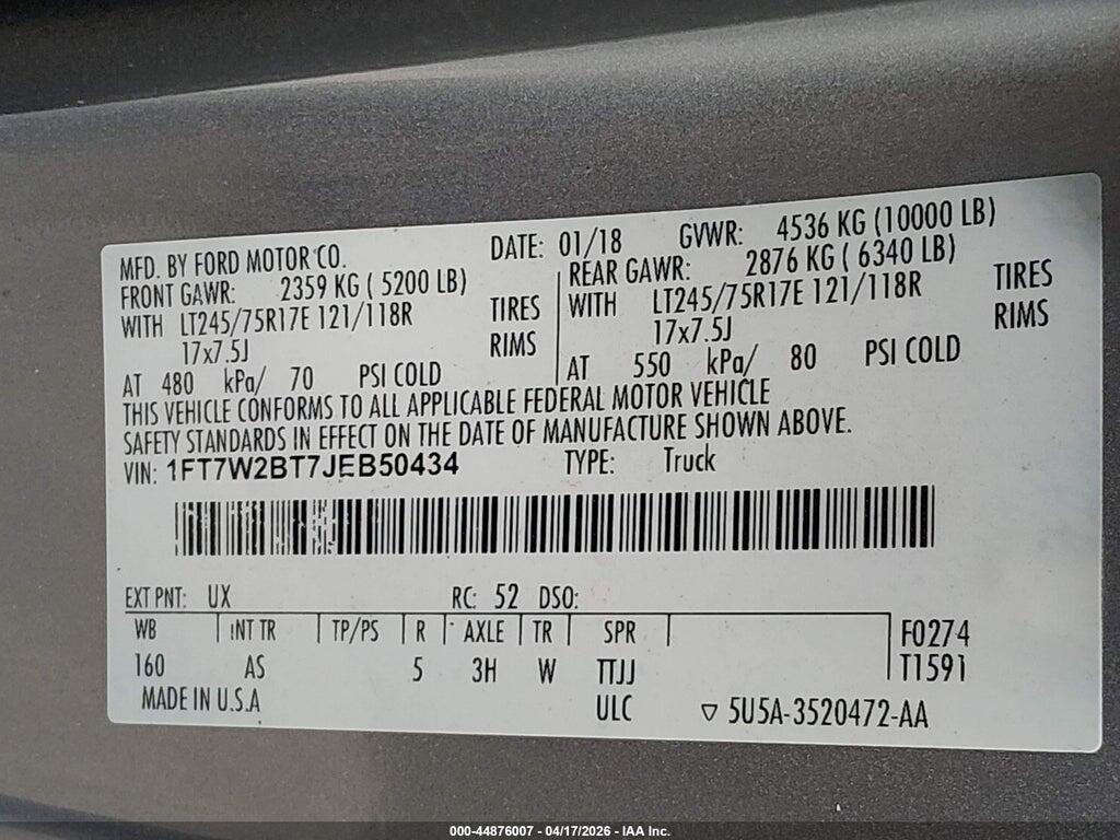 1FT7W2BT7JEB50434 2018 FORD F-250 photo no. 9